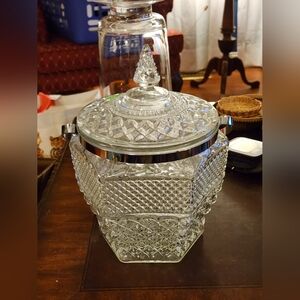 Anchor Hocking Wexford Diamond Pattern Clear Glass Ice Bucket/Cookie Jar w/ Lid